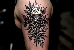 Leadership torch with a background of a lot of fig leaves tattoo idea