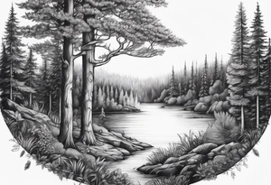 Small dainty detailed forest tree tattoo idea