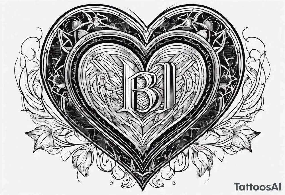 A black heart design, with the letter beta embedded in the center. tattoo idea