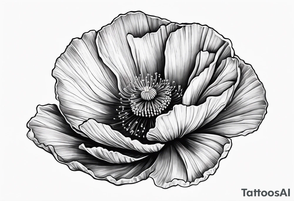 Rock formation protecting lone poppy flower tattoo idea