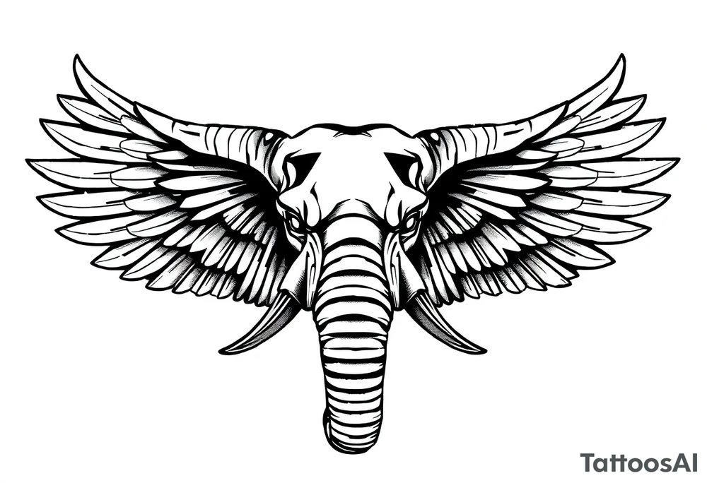 The hieroglyphic representation of A horned African elephant with ears that resemble the wings of a falcon tattoo idea