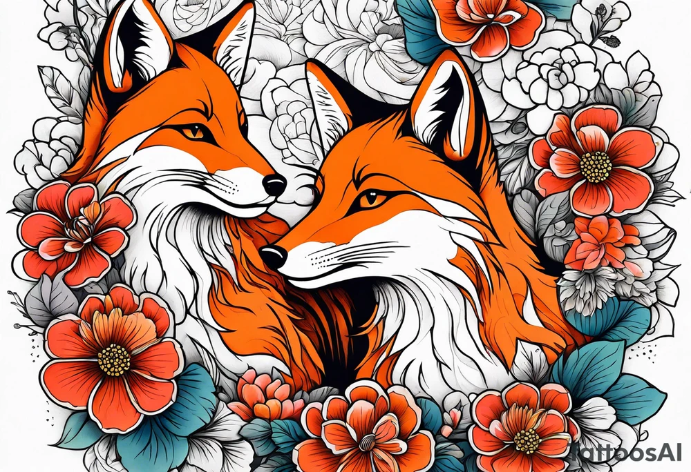 Foxes and flowers tattoo idea