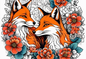 Foxes and flowers tattoo idea