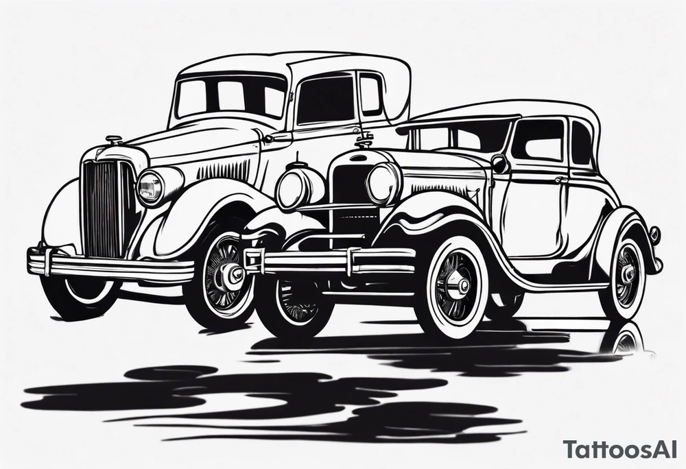 Two old vintage cars facing each other tattoo idea