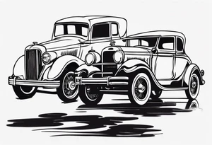 Two old vintage cars facing each other tattoo idea