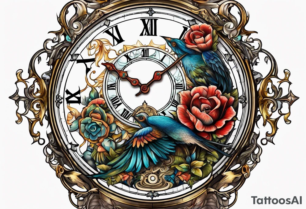 fantasy animal, clock, cross tattoo idea
