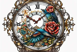 fantasy animal, clock, cross tattoo idea