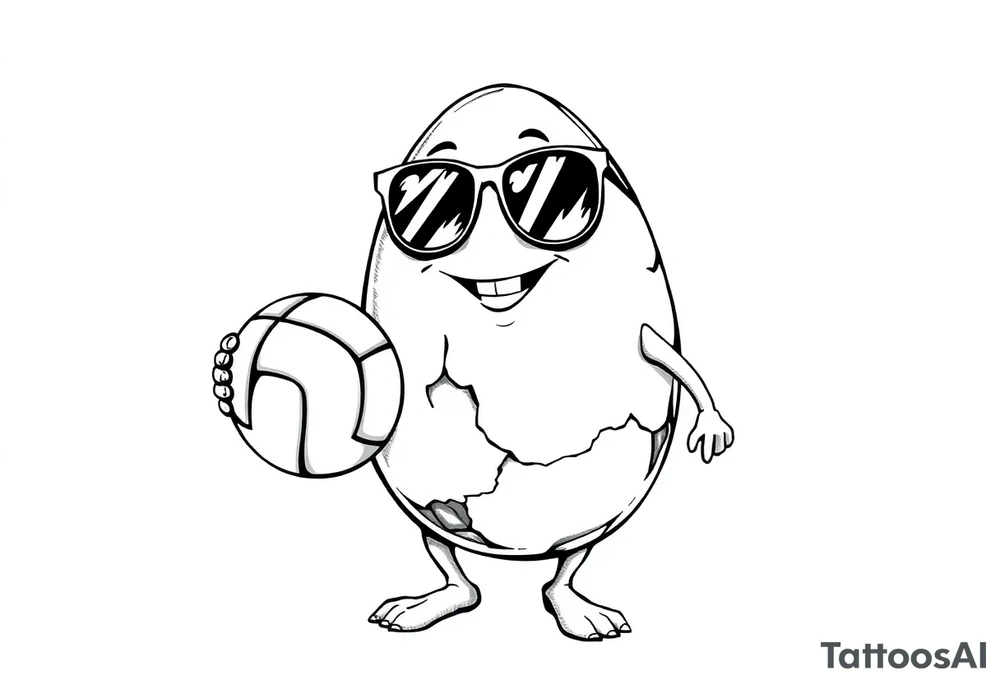 walking egg with cracked sheel in sunglasses,
, holding a volleyball tattoo idea