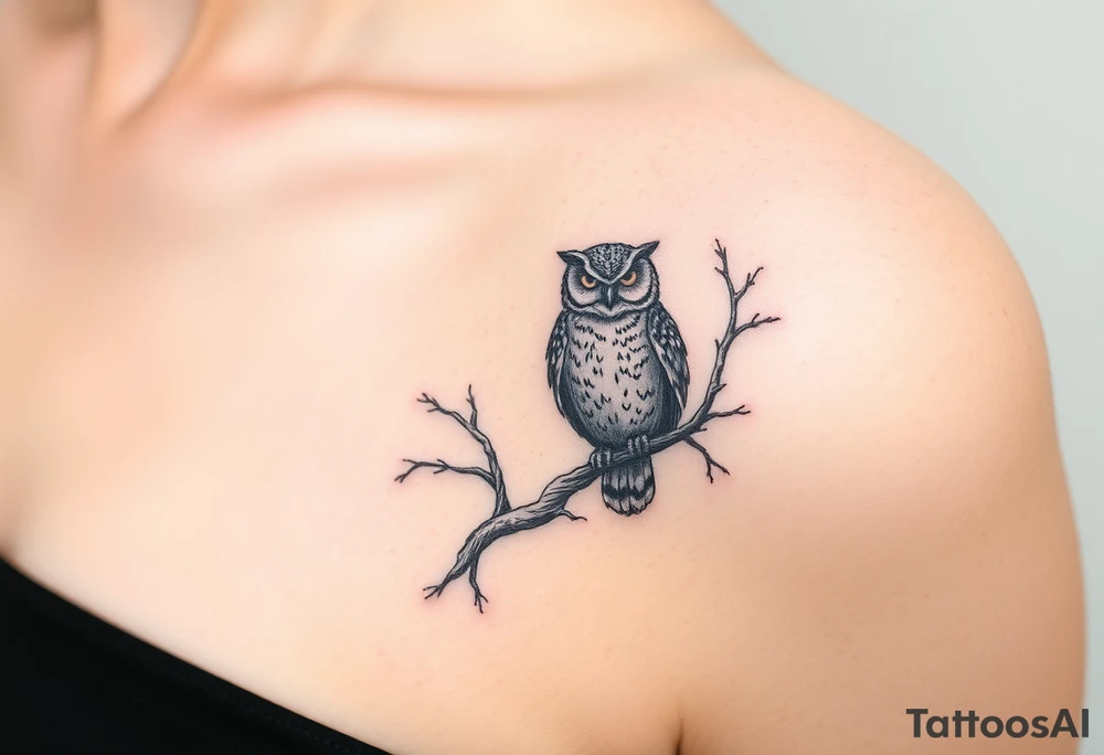 wise owl perched on ancient oak branch under starlit sky tattoo idea