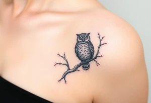 wise owl perched on ancient oak branch under starlit sky tattoo idea