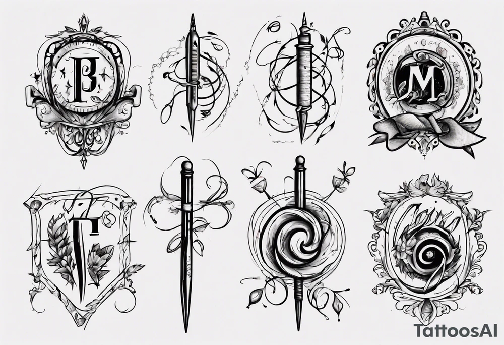 Needle, thread, initials tattoo idea