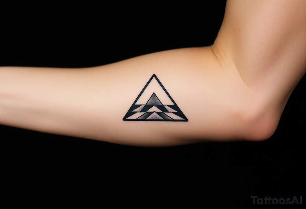 Geometric small triangle about different paths in life merge together and become stronger while being psychedelic and trippy tattoo idea
