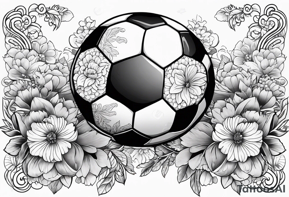 A football with a background full of flowers tattoo idea