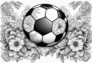 A football with a background full of flowers tattoo idea