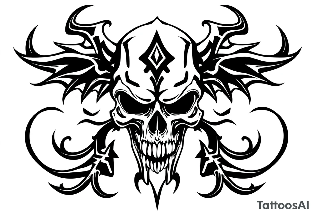 ornate demonic skull tattoo idea