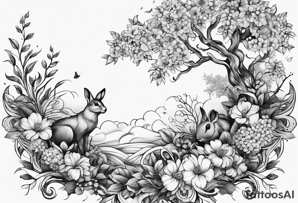 Floral with leaves tree and small animals tattoo idea Floral with leaves tree and small animals tattoo idea