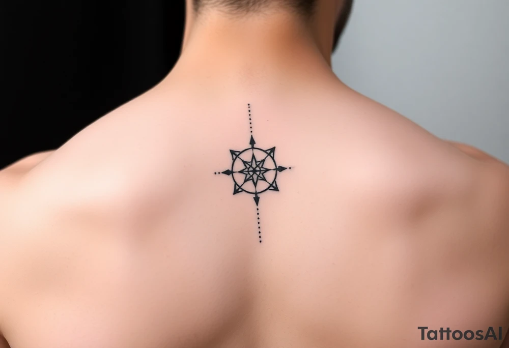 Minimalist style tattoo with oranental design with symbolism and dot work tattoo idea