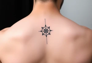 Minimalist style tattoo with oranental design with symbolism and dot work tattoo idea