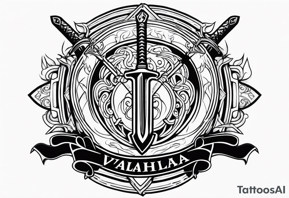 Valhalla sword shield fire tattoo idea