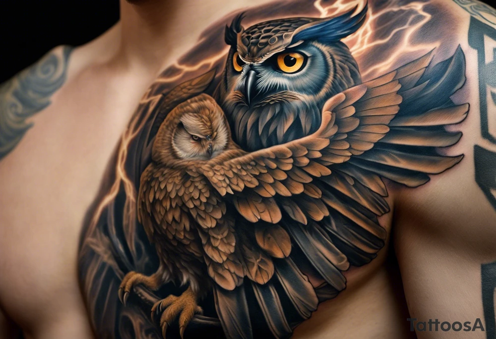 Realistic Closeup Tattoo: A lifelike portrayal of a Greek mythological figure, depicted with classic or heroic attributes and detailed in a majestic, powerful stance. The character is surrounded by subtle elements related to their symbolism (like lightning, an owl, or a trident), creating a connection to their mythological story. The figure is detailed and lifelike, embodying qualities such as strength, wisdom, or courage. Style: Realism tattoo idea