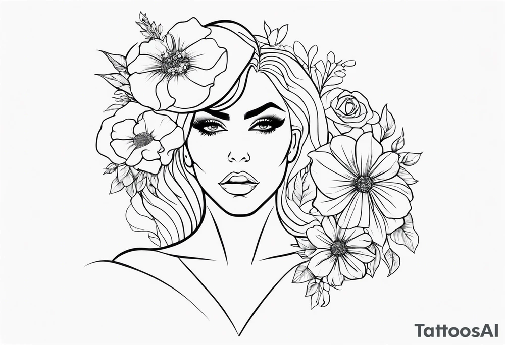 silhueta lady gaga com flores tattoo idea