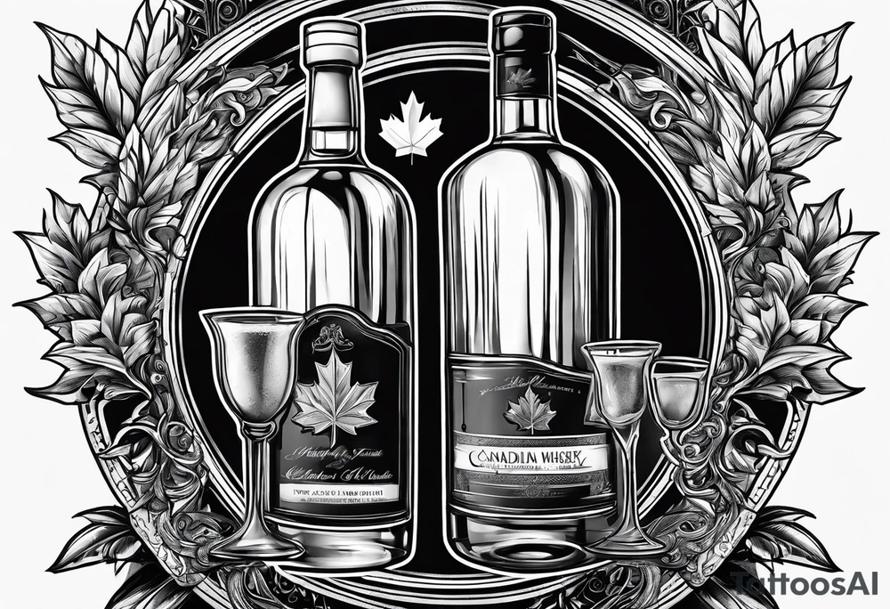 Canadian whiskey and glass and dog tags tattoo idea
