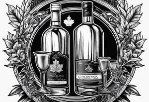 Canadian whiskey and glass and dog tags tattoo idea