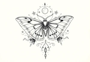 Delicate Luna moth surrounded by celestial accents tattoo idea