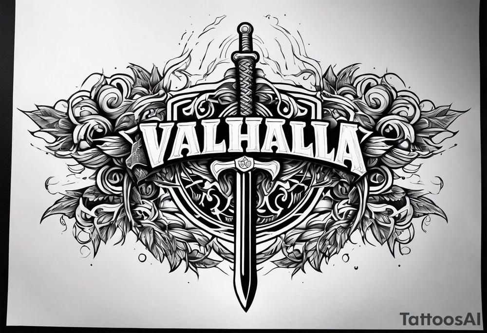 Valhalla sword fire chains family tattoo idea