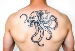 Fantasy Wolf octopus in the arm tattoo idea