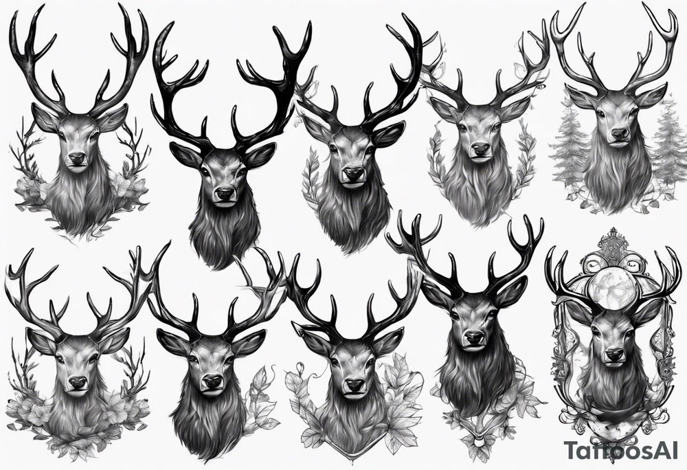 Majestic stag with antlers tattoo idea
