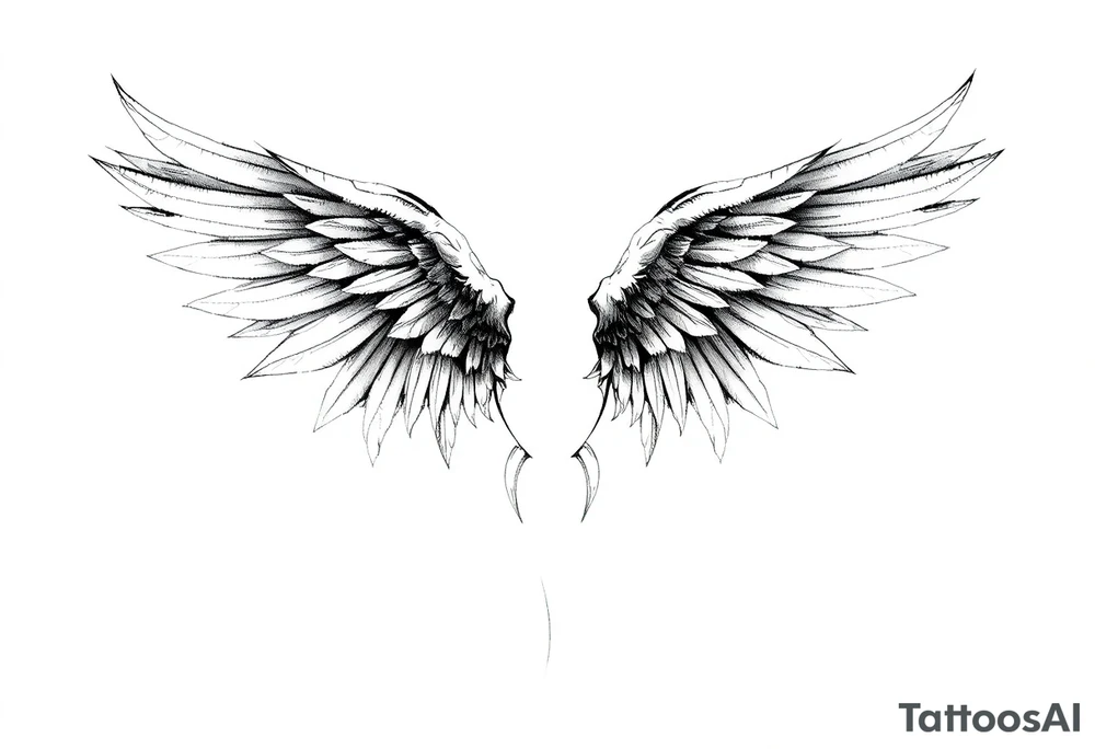 Realistic angelwings long tattoo idea