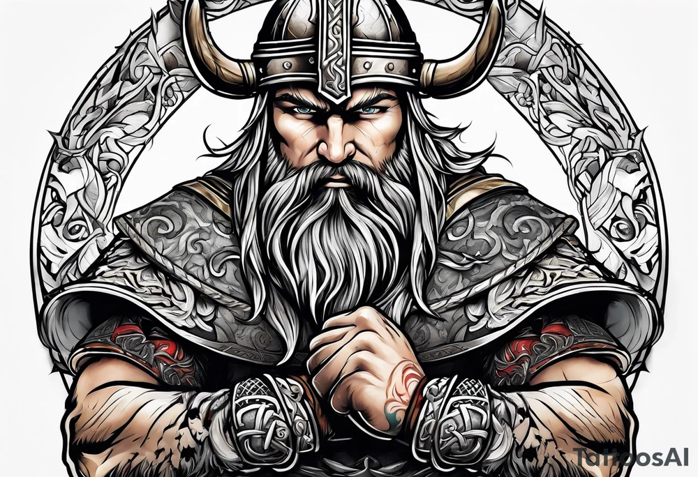 Viking warrior fighting tattoo idea