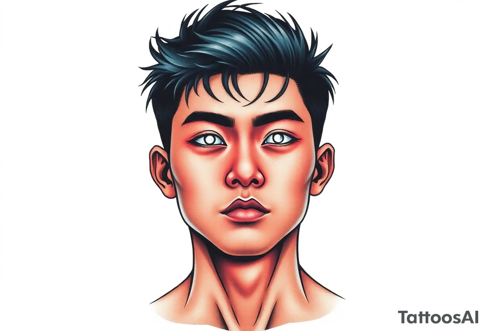 Handsome Asian young guy with white eyes tattoo idea