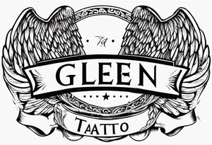 A simple tattoo with the word Glenn on a banner with angel Wings tattoo idea