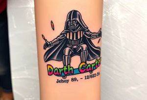 Darth Vader skateboarding > bullets > in loving memory
colorful
skateboard words "Darth Carter"
add date 12/29/88-01/06/24 tattoo idea