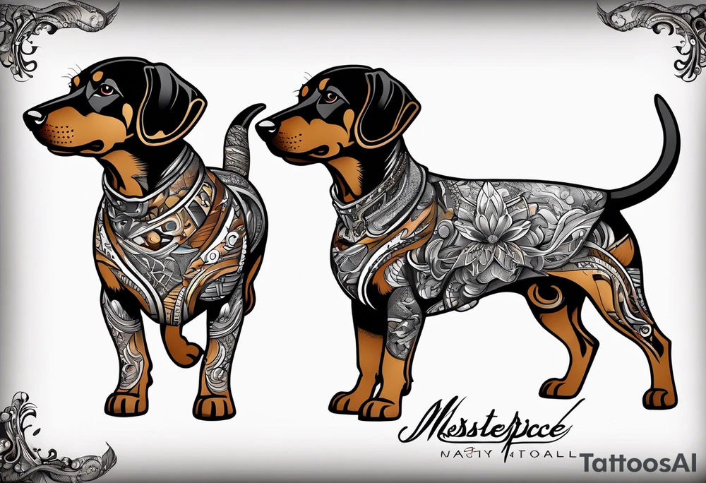 Black, brown and white dashchund tattoo idea