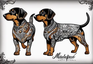 Black, brown and white dashchund tattoo idea
