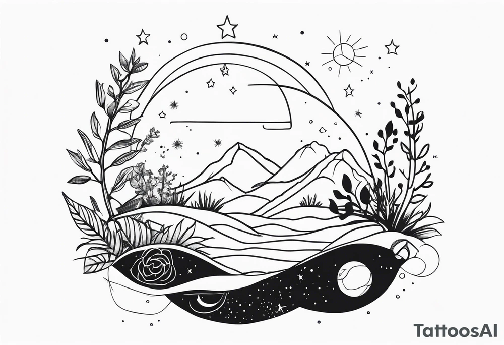 Universe and plants tattoo idea
