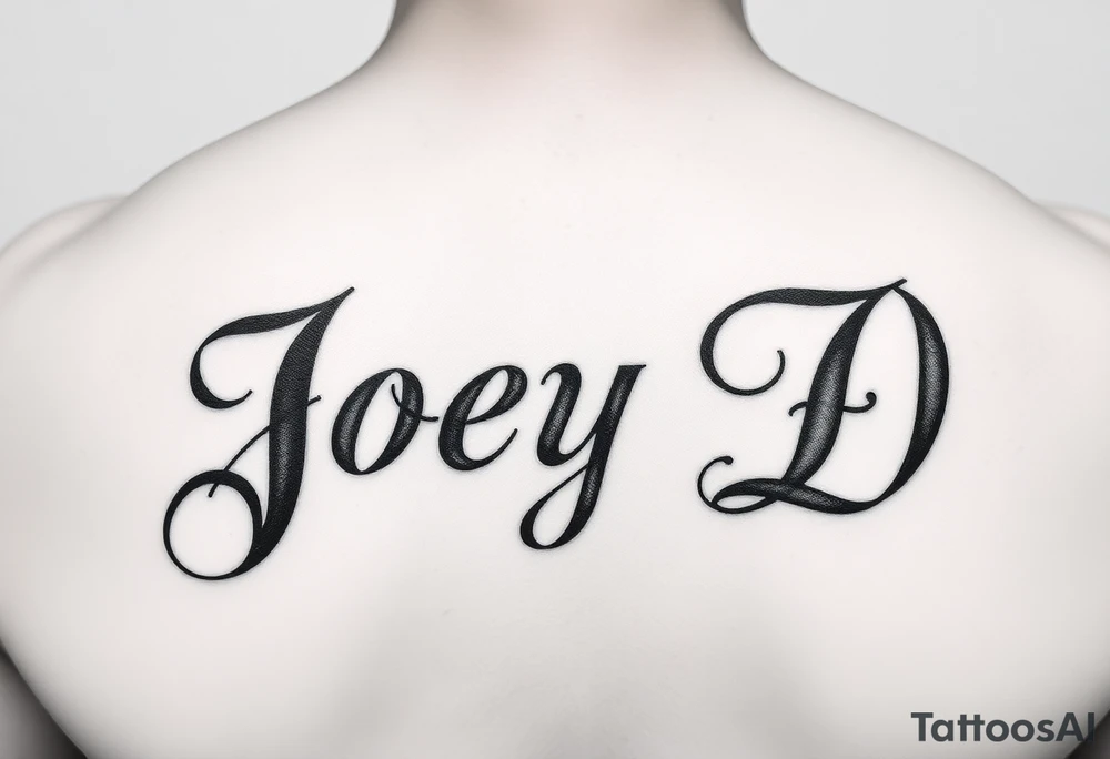 The words Joey D written with a large scale fancy J at the start tattoo idea