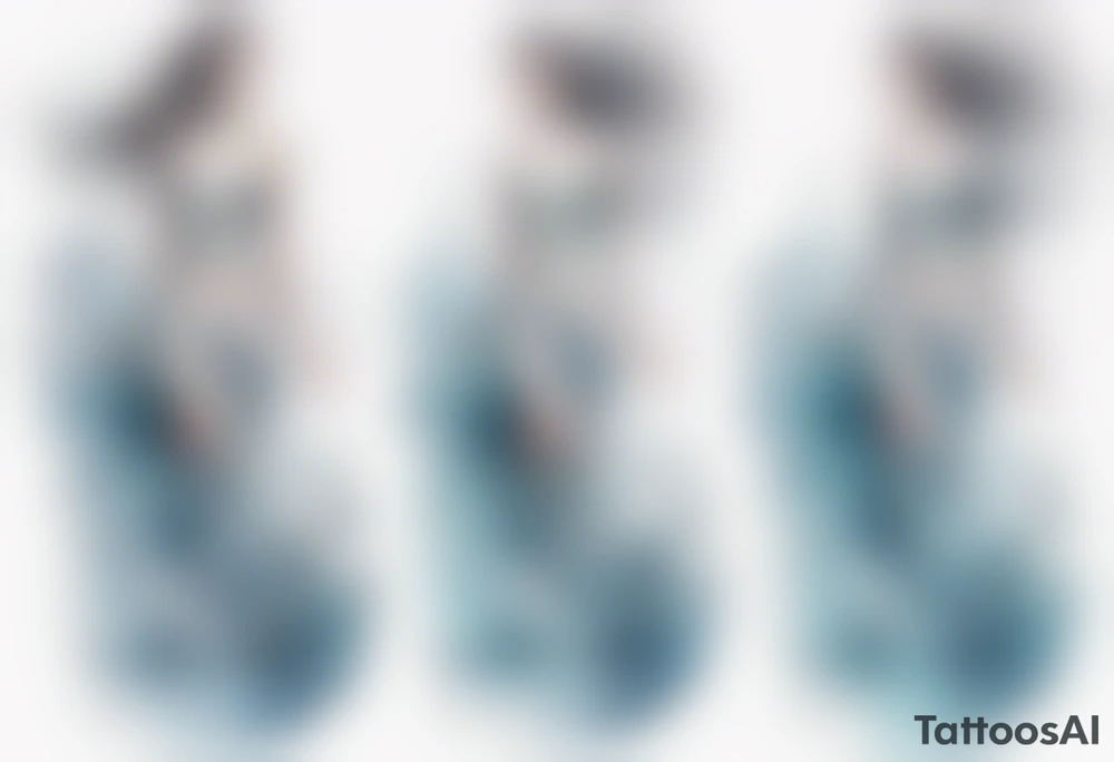 a tall see-through woman covered with water, sitting upon a wave tattoo idea