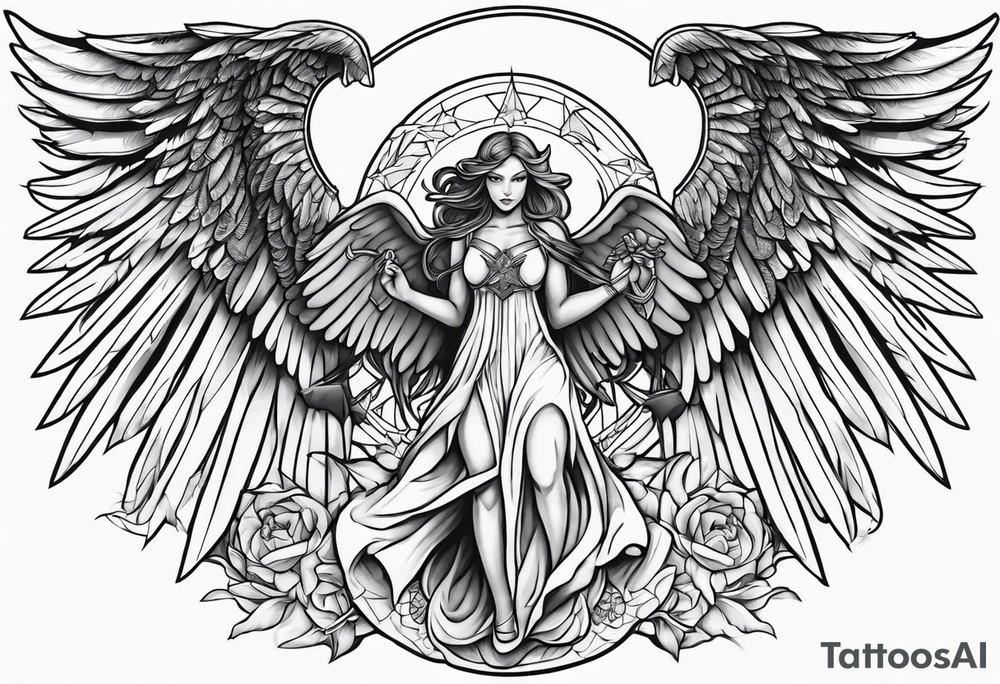 American guardian angel and demon angel fusing together tattoo idea
