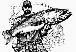 fisherman standing full body simple outline tattoo idea
