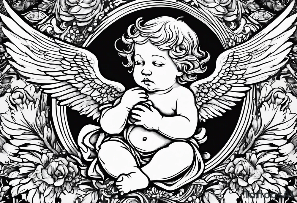 Crying cherub angel with tattoos on it tattoo idea
