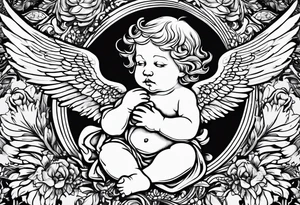 Crying cherub angel with tattoos on it tattoo idea