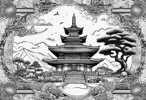 The background of the tattoo as a world map with a small buddhist shrine at the bottom for the back of a forearm tattoo idea