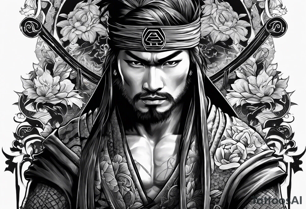 the letters A R in the middle of a ninja headband tattoo idea