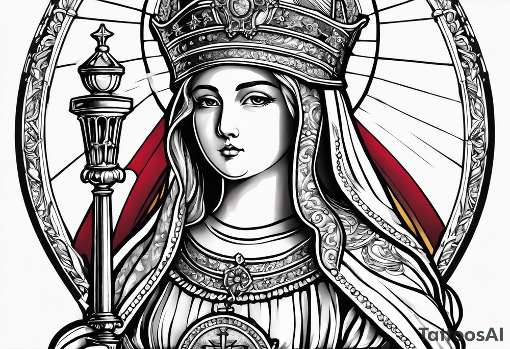 holy saint barbara with canons behind her and a chalice tattoo idea