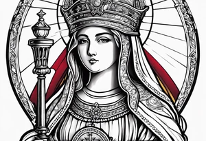 holy saint barbara with canons behind her and a chalice tattoo idea