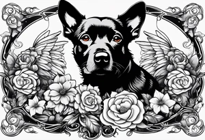 Black dog guarding human infants (the infants are angels) tattoo idea
